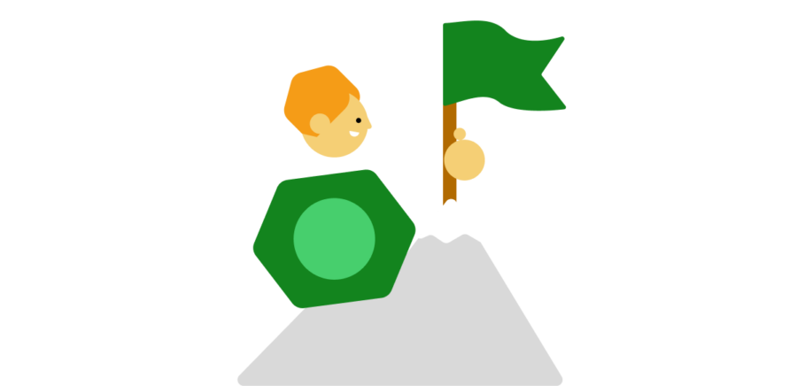 hive guy on a mountain with flag